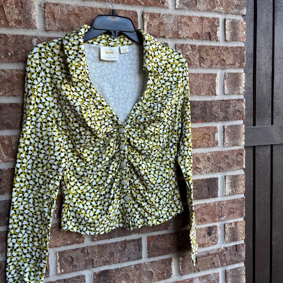 Anthropologie Maeve Yellow and Black Patterned Rush Top - Picture 5 of 7